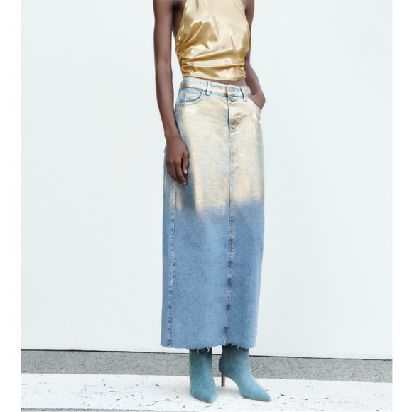 Zara midi denim skirt with gold details - Picture 2 of 5